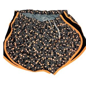 Nike Dri-FIT Tempo Running Shorts Women Mosaic Geometric Print Orange Grey Black